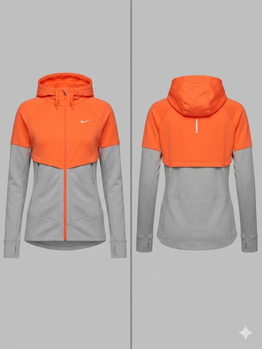 Nike Women’s Coral and Light Gray Colorblock Full-Zip Hoodie